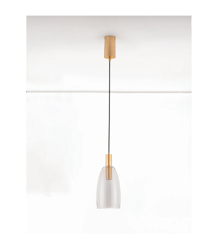 Imatia Tall Slim Pendant Ceiling Light Smokey Brass Gold LED 7W 192lm 3000K-3