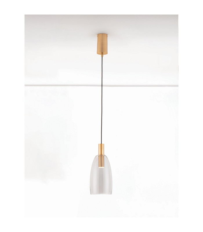 Imatia Tall Slim Pendant Ceiling Light Smokey Brass Gold LED 7W 192lm 3000K-4
