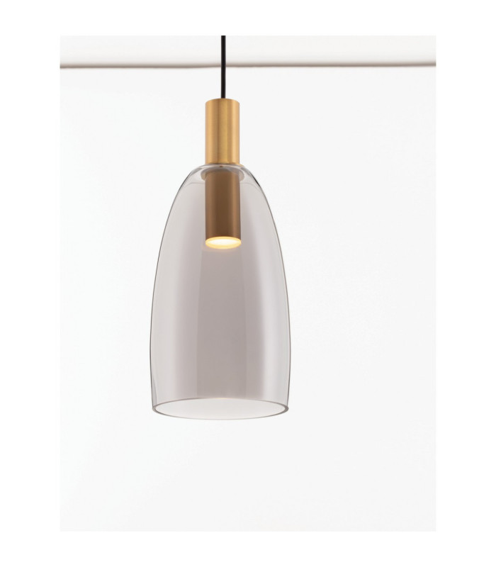Imatia Tall Slim Pendant Ceiling Light Smokey Brass Gold LED 7W 192lm 3000K-5