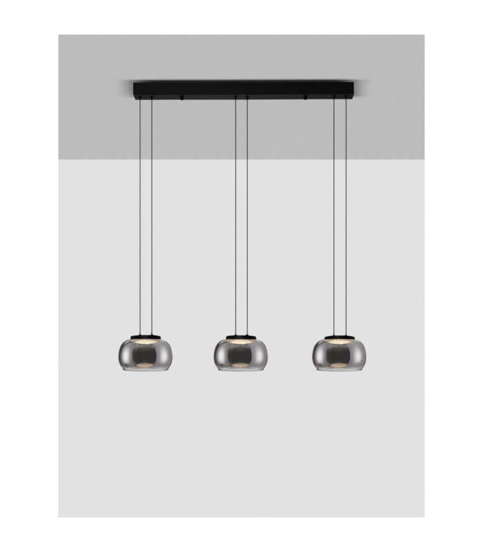 Bios Bar Pendant Ceiling Light Smokey Grey Matt Black Triac Dimmable LED 25W 1515lm 3000K-4
