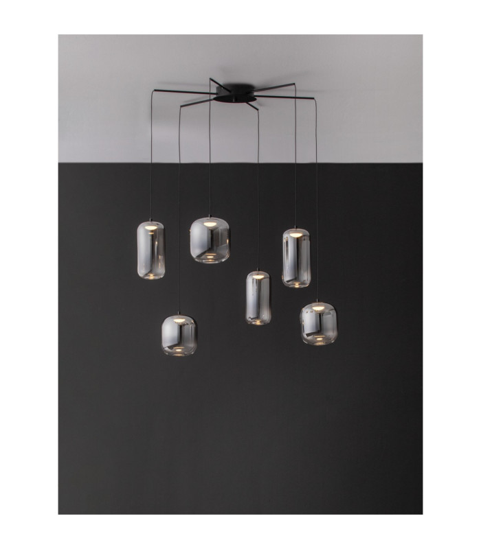 Aelia Cluster Pendant Ceiling Light Smokey Matt Black Triac Dimmable LED 25W 1500lm 3000K-8