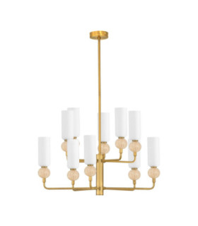 Filomena Multi Arm Pendant Ceiling Light Opal Glossy Brushed Gold LED G9 10x5W-1