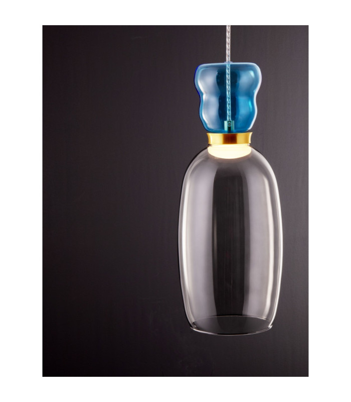 Pluma Slim Pendant Ceiling Light Glossy Light Blue Smokey Gold LED 5W 450lm 3000K-5