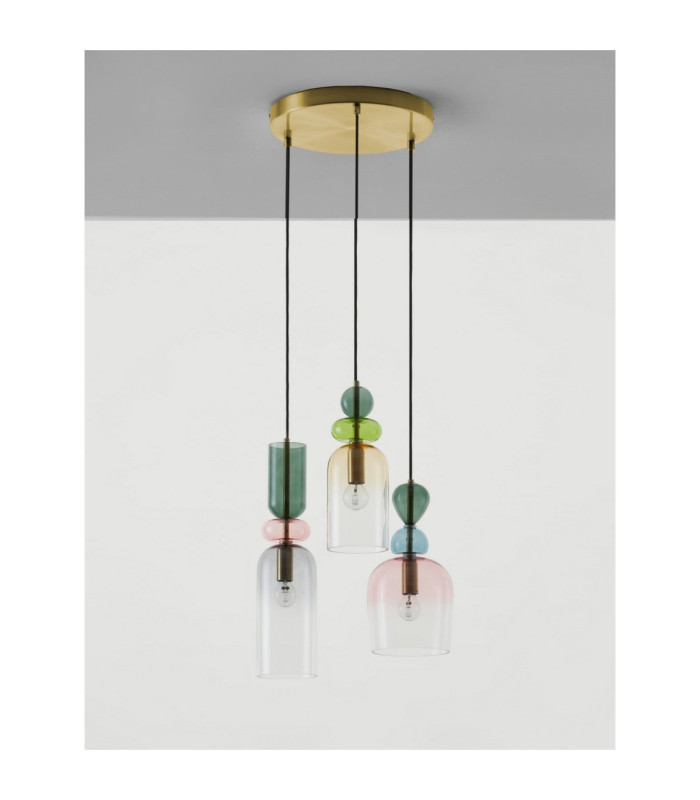 Murano Cluster Pendant Ceiling Light Glossy Dark Green Blue Grey Pink Orange Sandy Gold E14 3x5W-3