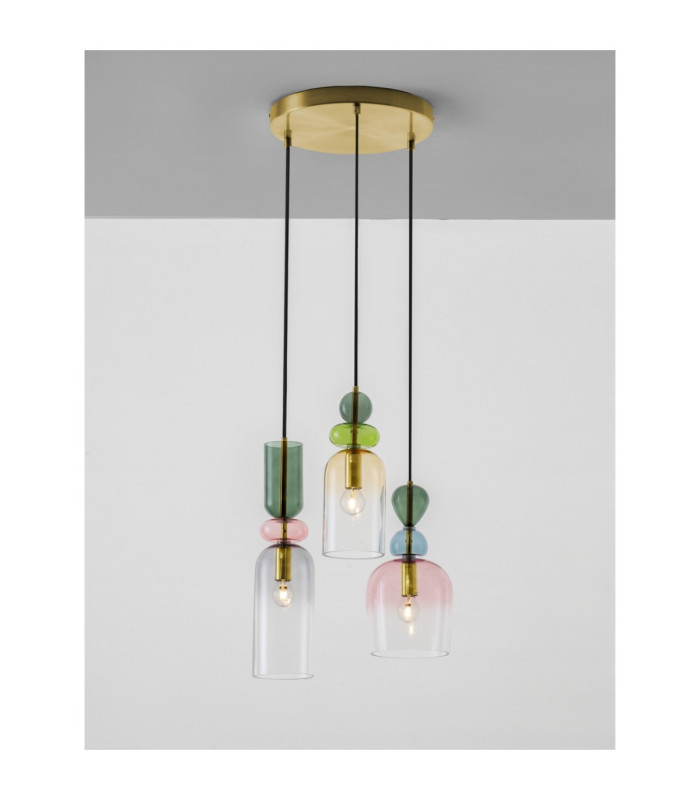 Murano Cluster Pendant Ceiling Light Glossy Dark Green Blue Grey Pink Orange Sandy Gold E14 3x5W-4