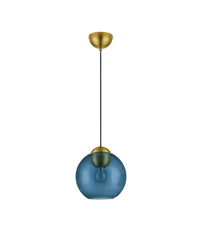 Midori Dome Pendant Ceiling Light Dark Blue Brass Gold E27 1x12W-1