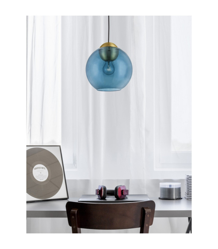 Midori Dome Pendant Ceiling Light Dark Blue Brass Gold E27 1x12W-2
