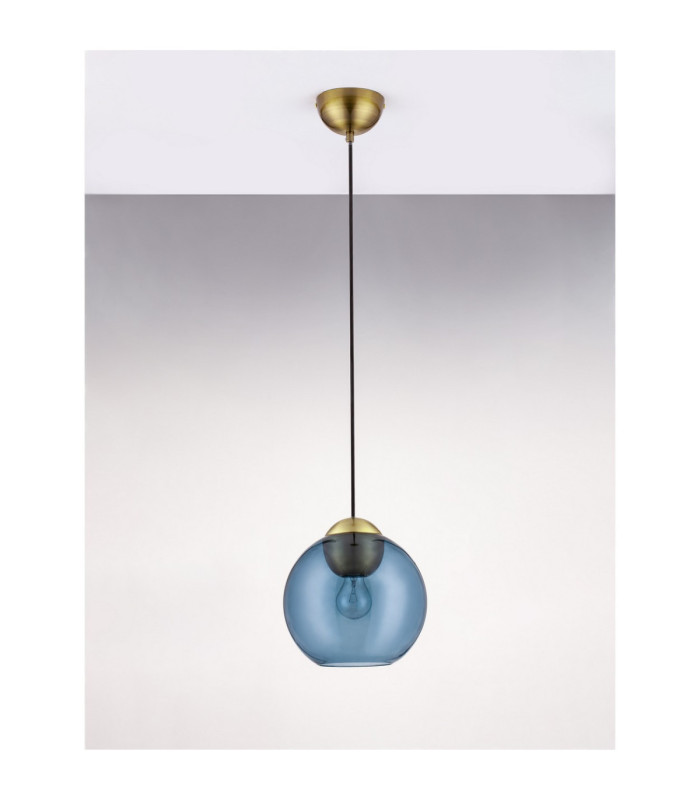 Midori Dome Pendant Ceiling Light Dark Blue Brass Gold E27 1x12W-3