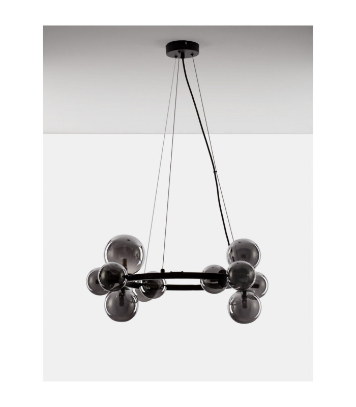 Odillia Globe Pendant Ceiling Light Smokey Matt Black LED G9 11x5W-3