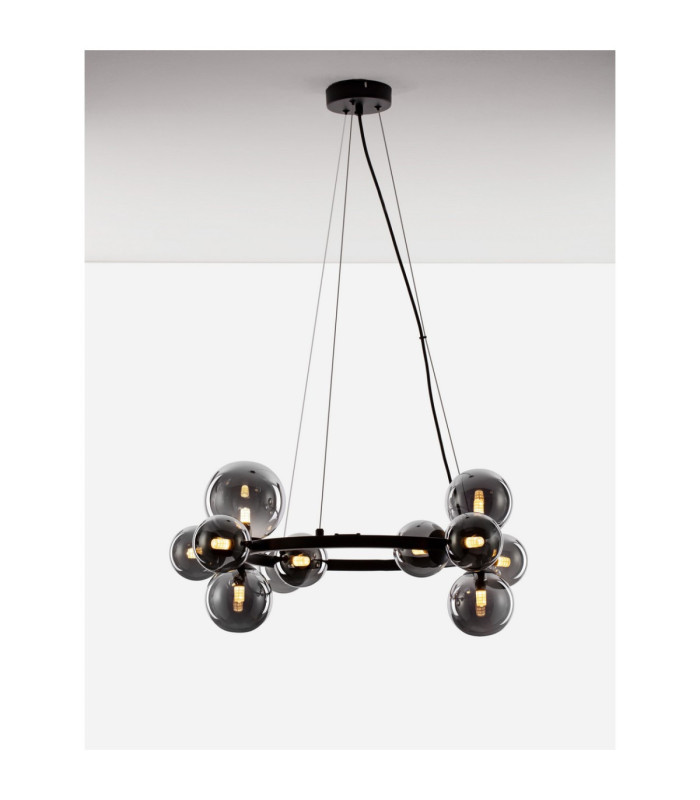 Odillia Globe Pendant Ceiling Light Smokey Matt Black LED G9 11x5W-4