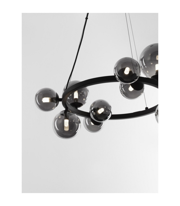Odillia Globe Pendant Ceiling Light Smokey Matt Black LED G9 11x5W-5
