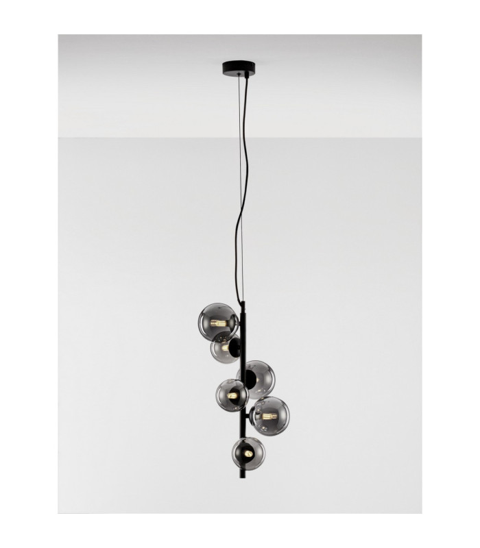 Odillia Globe Pendant Ceiling Light Smokey Matt Black LED G9 6x5W-4