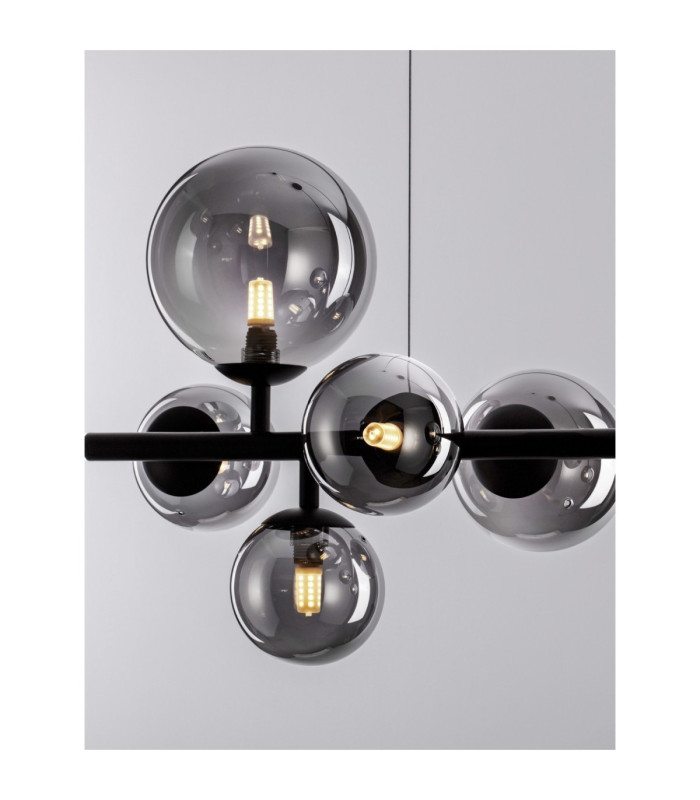 Odillia Globe Pendant Ceiling Light Smokey Matt Black LED G9 7x5W-5
