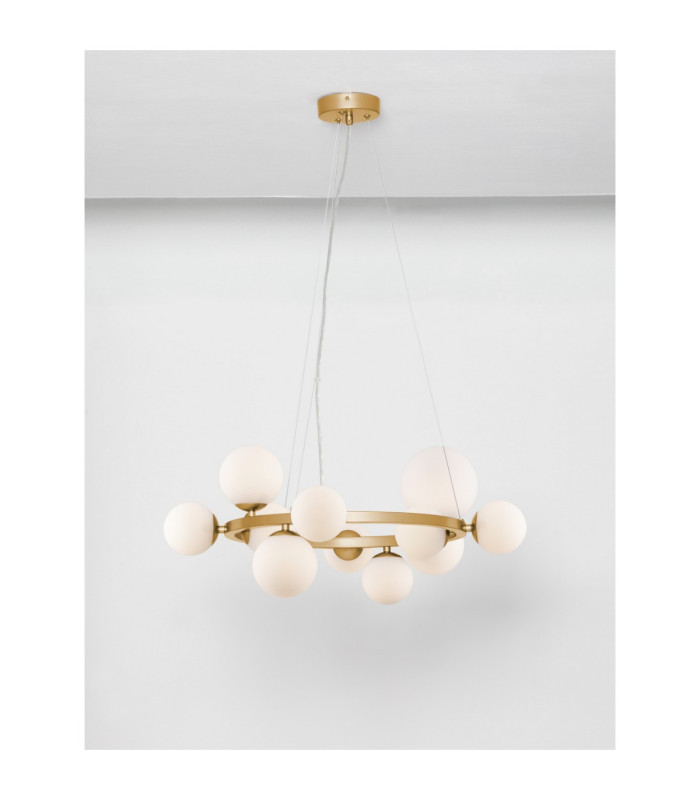 Odillia Globe Pendant Ceiling Light Opal Matt Gold LED G9 11x5W-2