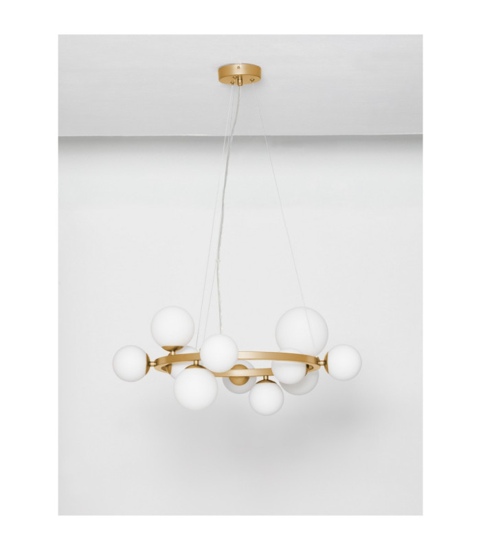 Odillia Globe Pendant Ceiling Light Opal Matt Gold LED G9 11x5W-4