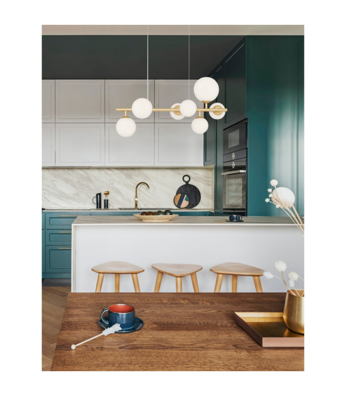Odillia Globe Pendant Ceiling Light Opal Matt Gold LED G9 7x5W-2