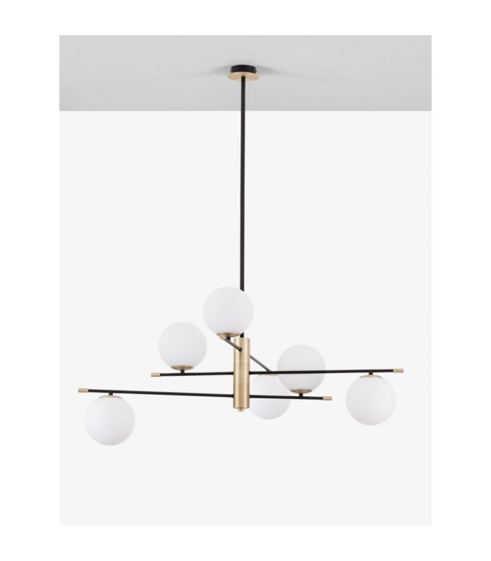 Git Globe Pendant Ceiling Light Opal Gold Matt Black LED G9 6x5W-3