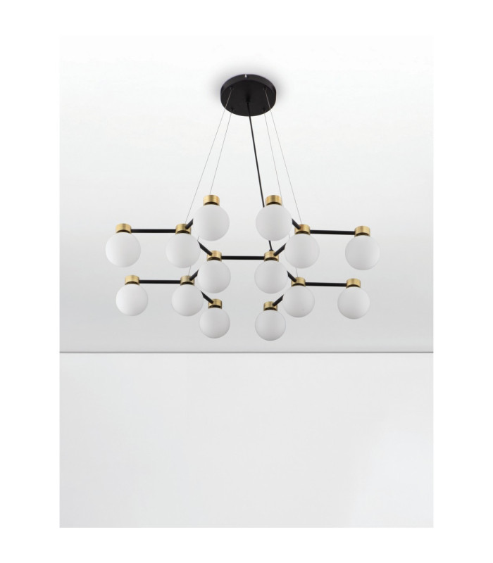 Ovalino Multi Arm Pendant Ceiling Light Opal Satin Gold Matt Black LED G9 14x5W-4