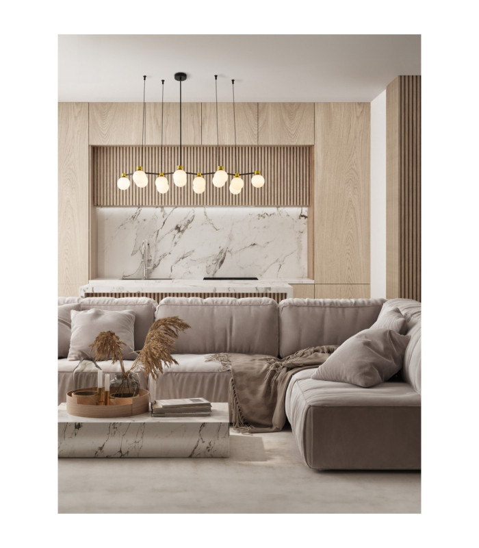 Ovalino Bar Pendant Ceiling Light Opal Satin Gold Matt Black LED G9 14x5W-2