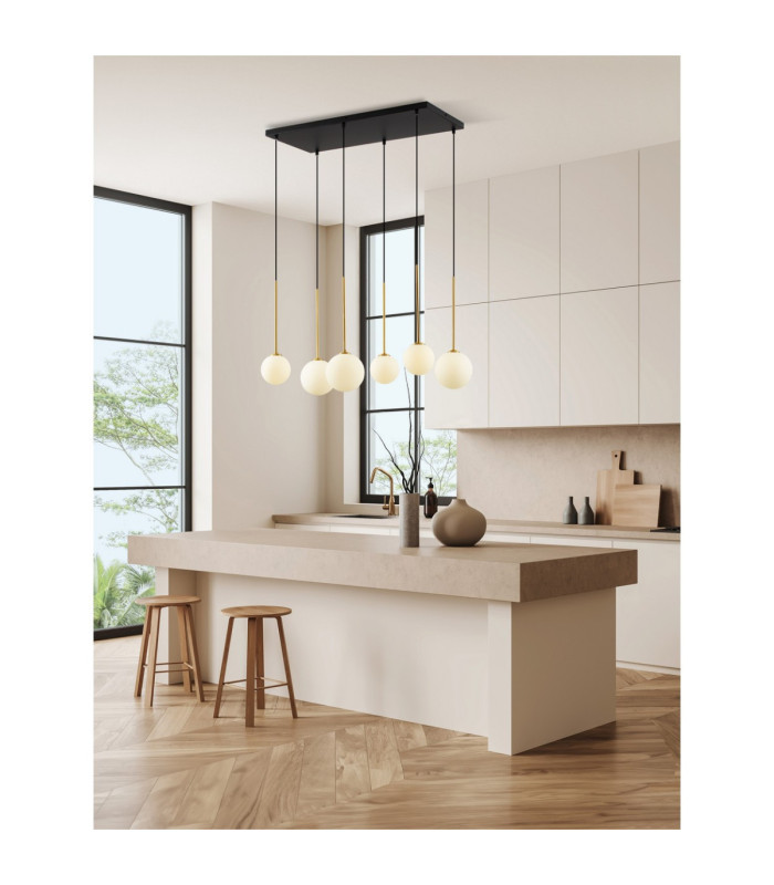 Savoy Cluster Pendant Ceiling Light Opal Satin Gold Matt Black LED G9 6x5W-2