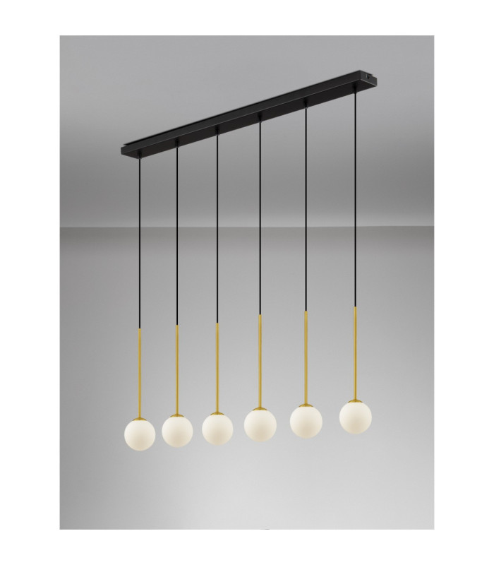 Savoy Bar Pendant Ceiling Light Opal Satin Gold Matt Black LED G9 6x5W-5