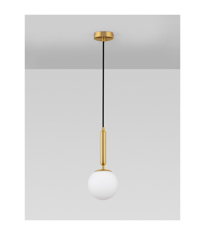 Monet Globe Pendant Ceiling Light Opal Brass Gold E27 1x12W-3