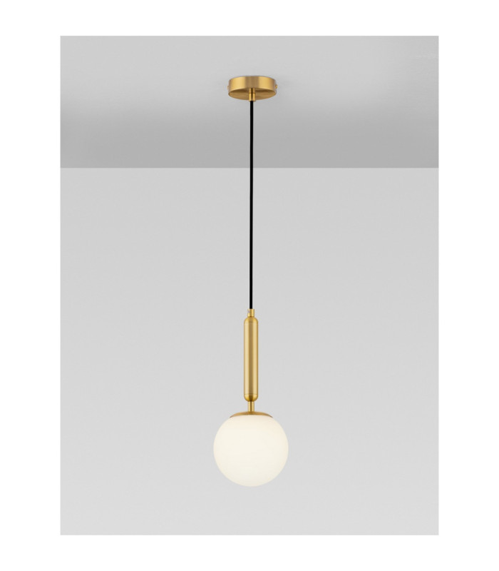 Monet Globe Pendant Ceiling Light Opal Brass Gold E27 1x12W-4