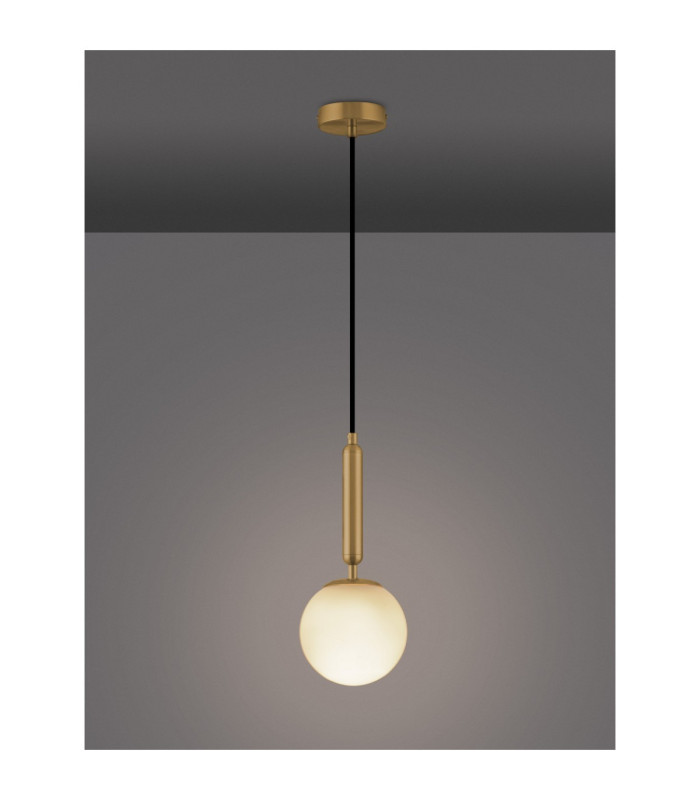 Monet Globe Pendant Ceiling Light Opal Brass Gold E27 1x12W-5