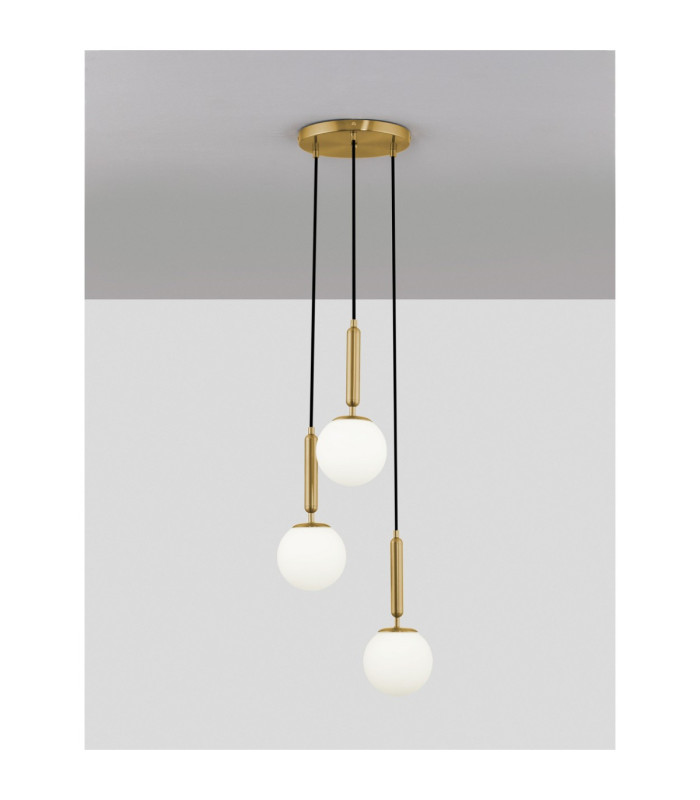 Monet Cluster Pendant Ceiling Light Opal Brass Gold E27 3x12W-3