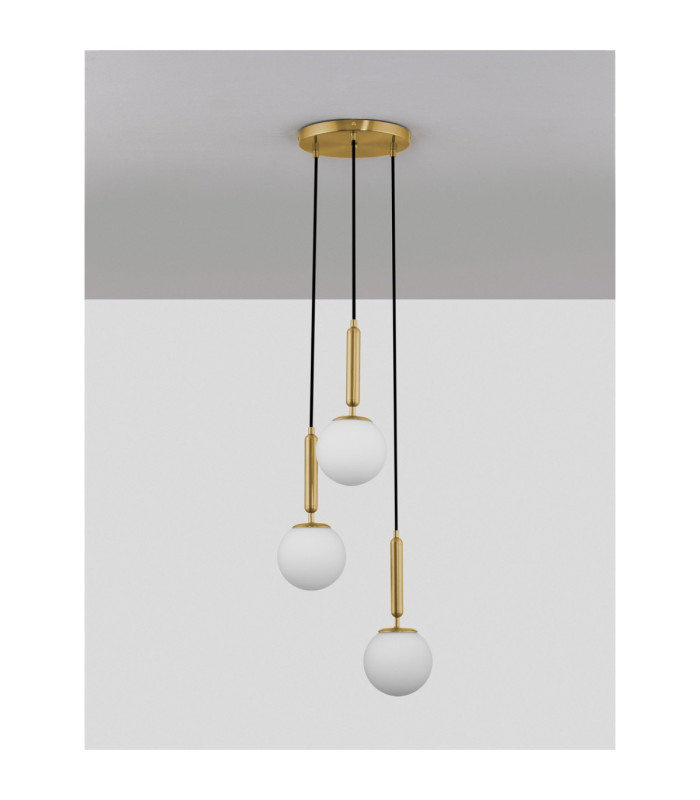 Monet Cluster Pendant Ceiling Light Opal Brass Gold E27 3x12W-4