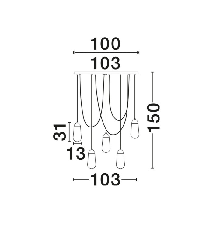 Blaky Bar Pendant Ceiling Light Opal Matt Black E14 5x5W-8