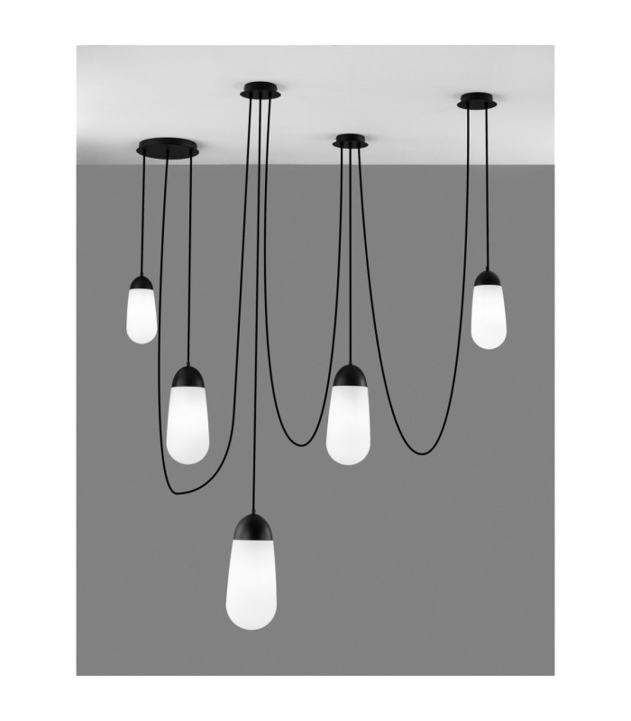Blaky Cluster Pendant Ceiling Light Opal Matt Black E14 5x5W-4