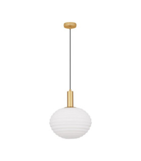 Allen Globe Pendant Ceiling Light Milky White Structured Matt Gold E27 1x12W-1