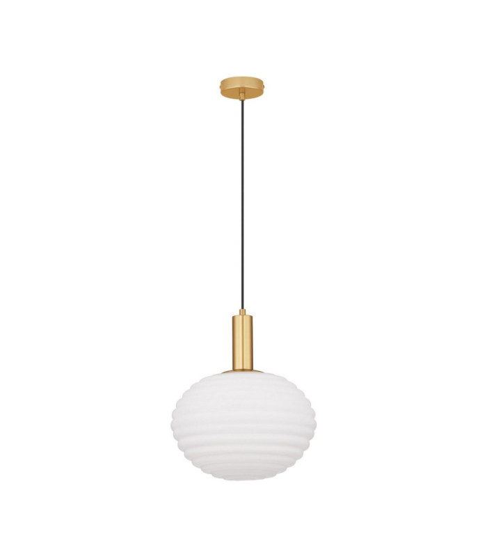 Allen Globe Pendant Ceiling Light Milky White Structured Matt Gold E27 1x12W-1