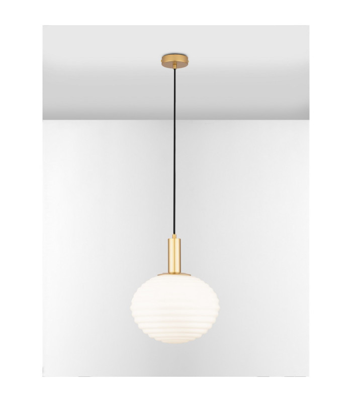 Allen Globe Pendant Ceiling Light Milky White Structured Matt Gold E27 1x12W-4
