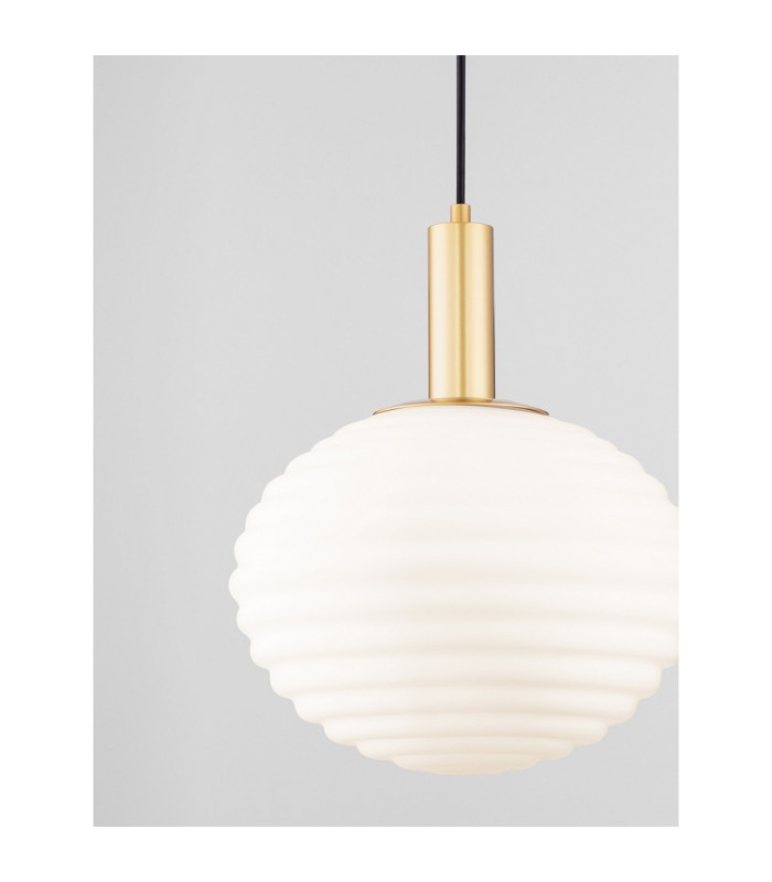 Allen Globe Pendant Ceiling Light Milky White Structured Matt Gold E27 1x12W-5