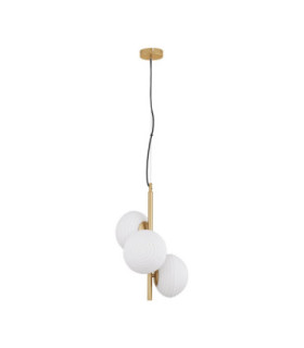 Allen Globe Pendant Ceiling Light Milky White Structured Matt Gold E14 3x5W-1