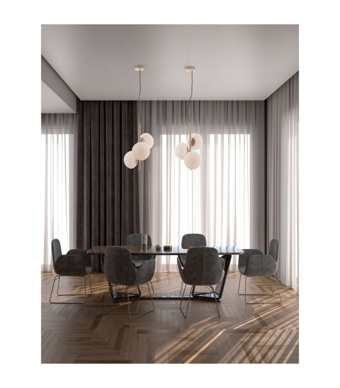 Allen Globe Pendant Ceiling Light Milky White Structured Matt Gold E14 3x5W-2