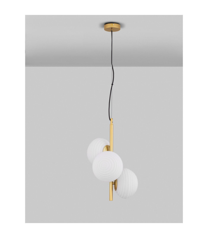 Allen Globe Pendant Ceiling Light Milky White Structured Matt Gold E14 3x5W-3
