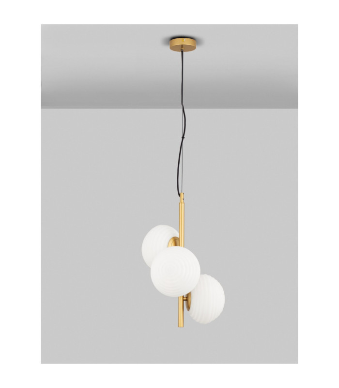 Allen Globe Pendant Ceiling Light Milky White Structured Matt Gold E14 3x5W-4