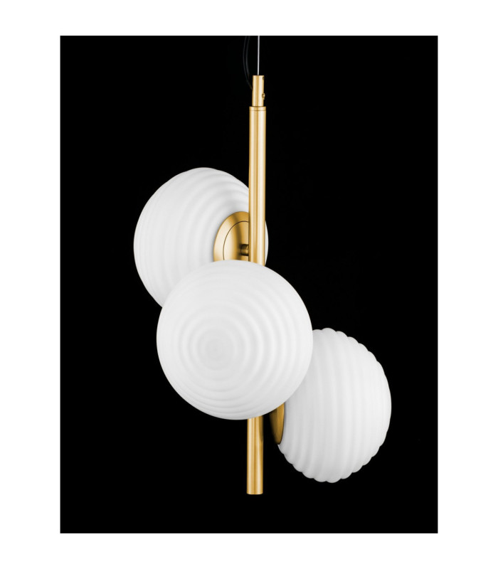 Allen Globe Pendant Ceiling Light Milky White Structured Matt Gold E14 3x5W-5