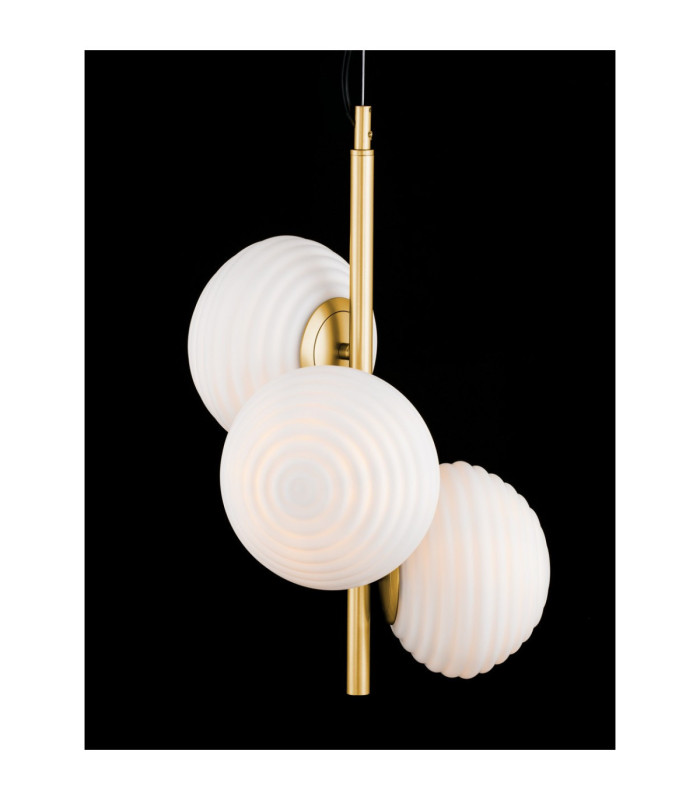 Allen Globe Pendant Ceiling Light Milky White Structured Matt Gold E14 3x5W-6