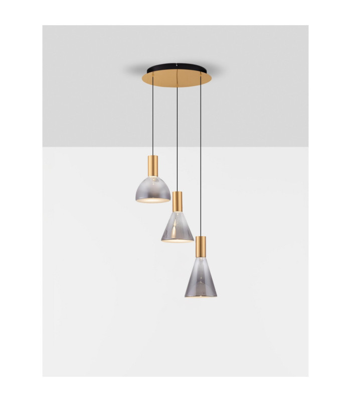 Voi Cluster Pendant Ceiling Light Smokey Brass Gold Triac Dimmable LED 24W 720lm 3000K-4
