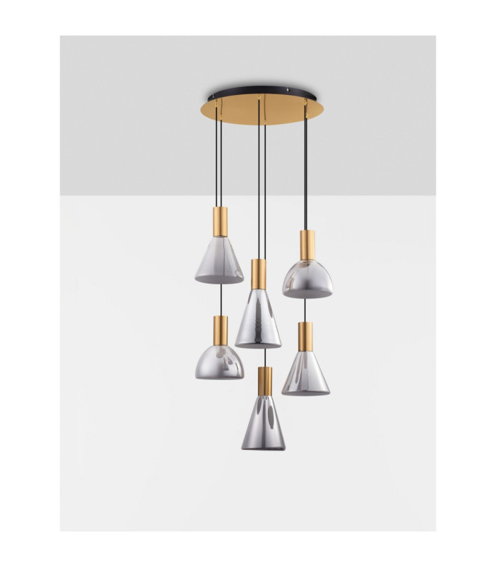 Voi Cluster Pendant Ceiling Light Smokey Brass Gold Triac Dimmable LED 48W 1440lm 3000K-3