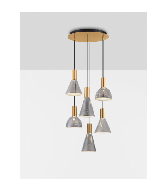 Voi Cluster Pendant Ceiling Light Smokey Brass Gold Triac Dimmable LED 48W 1440lm 3000K-4