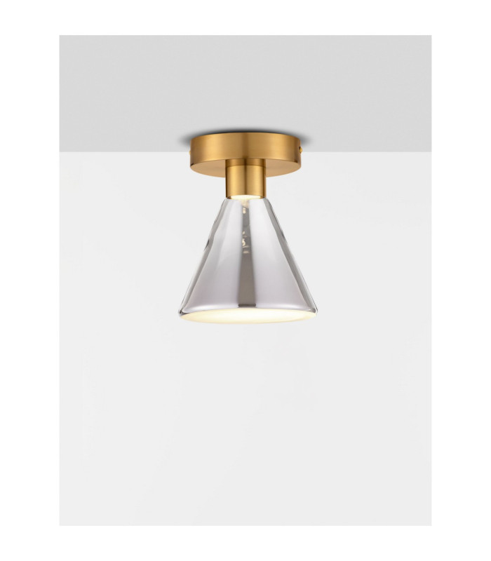 Voi Bowl Semi Flush Ceiling Light Smokey Brass Gold LED 8W 239lm 3000K-4