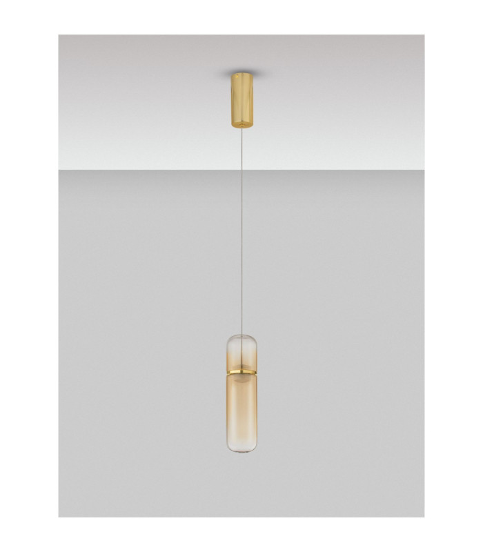 Norma Slim Pendant Ceiling Light Amber Glossy Gold Triac Dimmable LED 7W 490lm 3000K-3