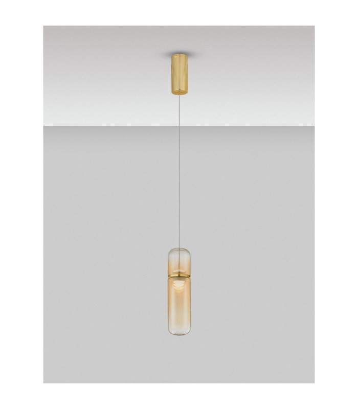 Norma Slim Pendant Ceiling Light Amber Glossy Gold Triac Dimmable LED 7W 490lm 3000K-4