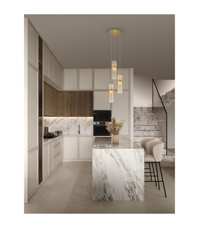 Norma Cluster Pendant Ceiling Light Amber Glossy Gold Triac Dimmable LED 21W 1470lm 3000K-2