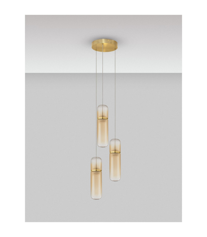 Norma Cluster Pendant Ceiling Light Amber Glossy Gold Triac Dimmable LED 21W 1470lm 3000K-3